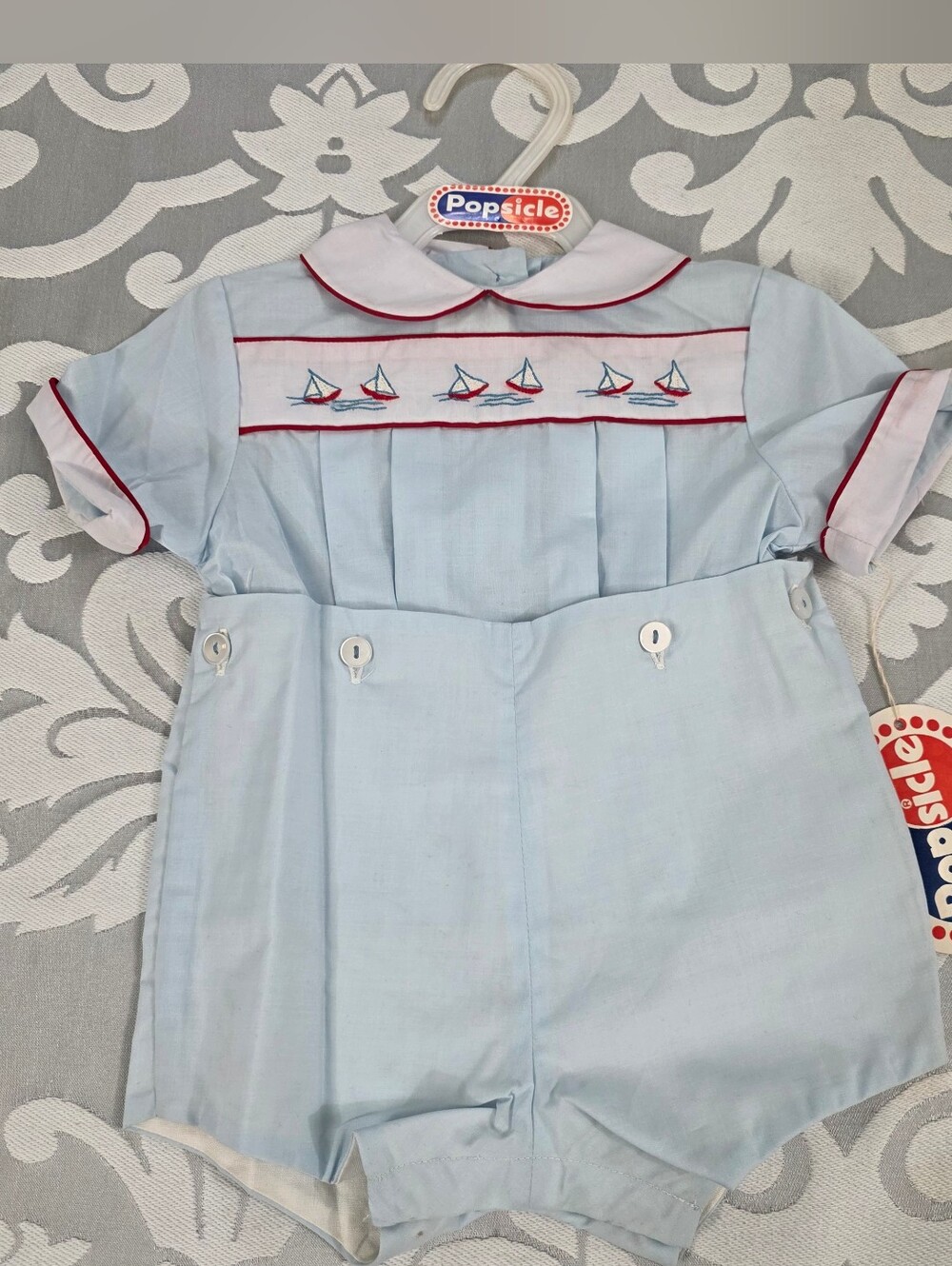 Vtg Popsicle Baby Boy Blue Romper Nautical Sailboat Heirloom Bobby Suit 12M NWT
